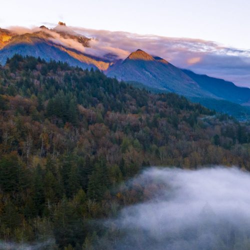 Aerial view of the Skyhomish River at Mount Index, Washington, USA